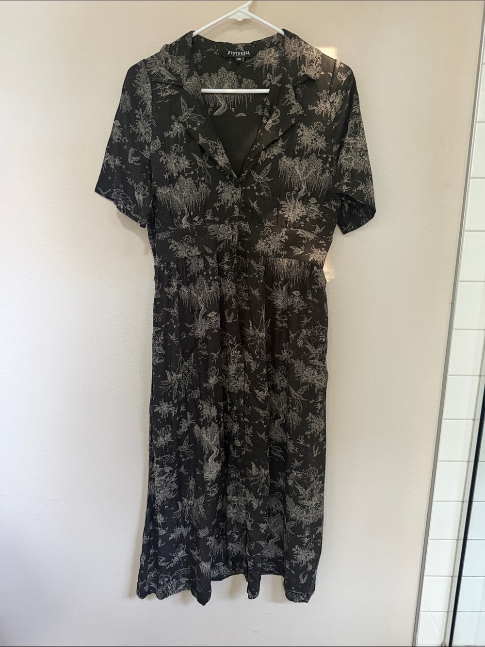 Disturbia Black and White Botanical Midi Dress